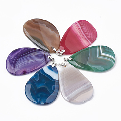 Mixed Color Dyed Natural Brazilian Agate Big Pendants, with Platinum Tone Brass Findings, Oval, Mixed Color, 58~60x38~40x5~7mm, Hole: 4x4.5mm