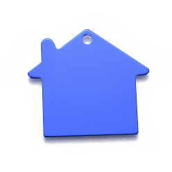 Bleu Pendentifs en aluminium pour animaux de compagnie, estampillage d'une étiquette vierge, maison, bleu, 35x38x1mm, Trou: 3mm