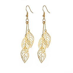 Golden Iron Hollow Leaf Dangle Earrings, Brass Earring for Women, Golden, 78mm
