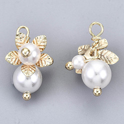 Creamy White ABS Plastic Imitation Pearl Pendants, with Real 18K Gold Plated Brass Findings, Flower, Creamy White, 21x14x2mm, Hole: 2mm
