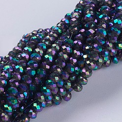 Coloré Perles en verre electroplate, plein plaqué, facette, rondelle, colorées, 3x2mm, Trou: 0.8~1mm, Environ 185~190 pcs/chapelet, 15.5~16 pouce (39.3~40.6 cm)