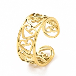Золотой Ионное покрытие (ip) 304 кольцо из нержавеющей стали с полым сердцем и открытой манжетой для женщин, золотые, размер США 6 (16.5 мм)