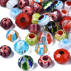 Mixed Color Handmade Millefiori Lampwork Beads, Faceted, Rondelle, Mixed Color, 9.5~12x6.5~8mm, Hole: 1~5mm, about 100pcs/bag