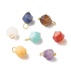 Mixed Stone Chakra Theme Natural Genmstone Charms, with Golden Tone Brass Loops, Faceted Round, 13.5x7.5mm, Hole: 2.5mm