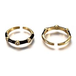 Черный Латунные кольца из манжеты с прозрачным цирконием, открытые кольца, с эмалью, реальный 18 k позолоченный, долговечный, чёрные, размер США 7 1/4 (17.5 мм)