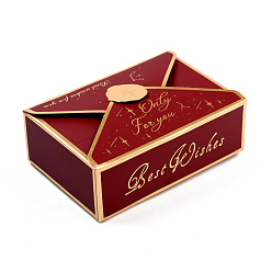 Rojo Oscuro Cajas de papel creativas plegables, cajas de favor de la boda, caja de favores, cajas de regalo de papel con forma de sobre, Rectángulo, de color rojo oscuro, 7.1x10.5x3.5 cm