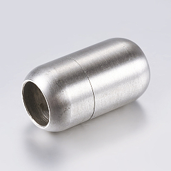 Stainless Steel Color 304 Stainless Steel Magnetic Clasps with Glue-in Ends, Frosted, Barrel, Stainless Steel Color, 21x12mm, Hole: 8mm