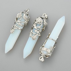 Opalite Opalite Pointed Pendants, with Brass Findings, Bullet, Platinum, 57~60x16mm, Hole: 8x5mm