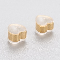 Doré  Écrous d'oreille en plastique écologiques, dos d'oreille, avec 304 accessoires en acier inoxydable, cœur, blanc, or, 5.5x6x5~5.5mm, Trou: 1.2~1.4mm