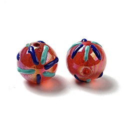 Red Acrylic Beads, AB Color Plated, with Enamel, Round with Firework, Red, 19.5x20mm, Hole: 3mm