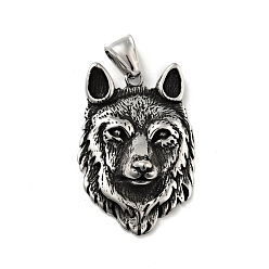 Antique Silver 304 Stainless Steel Pendants, Wolf, Antique Silver, 40x27x10.5mm, Hole: 4x8mm