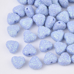 Light Sky Blue Opaque Acrylic Beads, with Glitter Powder, Heart, Light Sky Blue, 8x9.5x5.5mm, Hole: 1.4mm