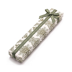 Blanc Floral Boîtes à collier en papier rectangle imprimé fleur avec nœud papillon, coffret cadeau à bijoux pour le rangement des colliers, floral blanc, 21x4x2.2 cm