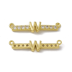 Letter W Rack Plating Brass Micro Pave Clear Cubic Zirconia Connector Charms, Real 18K Gold Plated, Long-Lasting Plated, Cadmium Free & Nickel Free & Lead Free, Letter Links, Letter.W, 6x28.5x2.5mm, Hole: 1.2mm