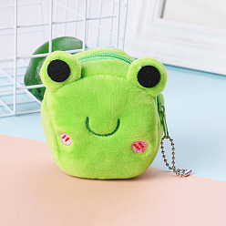 Frog Plush Zip Wallets, Change Purse, with Iron Ball Chain, Frog Pattern, 5~8x8~10cm