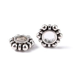 Antique Silver Alloy Beads Spacers, Cadmium Free & Lead Free, Flower, Antique Silver, 11x4mm, Hole: 5mm