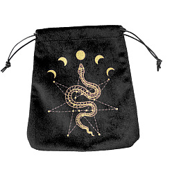 Serpiente Almacenamiento de cartas de tarot de terciopelo mochilas de cuerdas, soporte de almacenamiento de escritorio de tarot, negro, patrón de serpiente, 16.5x15 cm