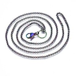 Rainbow Color Revestimiento de iones (ip) 304 fabricación de collares de cadena rolo de acero inoxidable, con argollas y broche de langosta, color del arco iris, 27.56 pulgada (70 cm)