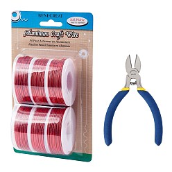 Red DIY Jewelry Kits, with Aluminum Wire and Iron Side Cutting Pliers, Red, 1mm, about 23m/roll, 6rolls/set