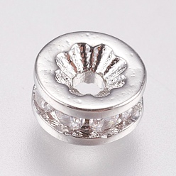 Platine Micro cuivres ouvrent cubes zircone perles d'espacement, plat rond, clair, platine, 6x3mm, Trou: 1.4mm