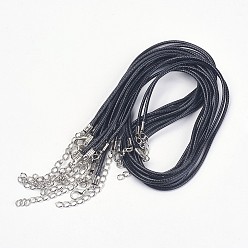 Negro Cordón de cuero de imitación, negro, de color platino broche de hierro y cadena ajustable, para la fabricación de joyas de bricolaje, negro, 17 pulgada, 2 mm