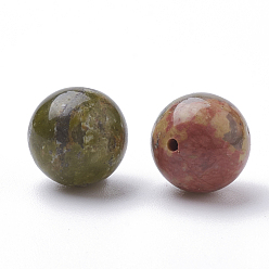 Unakite Natural Unakite Beads, Half Drilled, Round, 10mm, Hole: 1mm