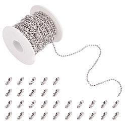 Stainless Steel Color DIY Necklace Making, 304 Stainless Steel Ball Chains with Ball Chain Connectors, Stainless Steel Color, 2.5mm, about 20m/roll