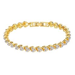 Cristal Pulseras de tenis de diamantes de imitación, pulseras de cadena de eslabones de corazón de aleación dorada para mujer, 7-3/4 pulgada (19.8 cm)