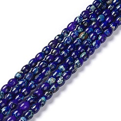 Bleu Brins de perles de jaspe impérial naturel, teint, riz, bleu, 6x4.5mm, Trou: 0.5mm, Environ 68 pcs/chapelet, 15.94 pouce (40.5 cm)