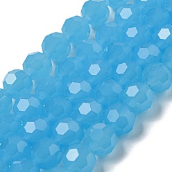Deep Sky Blue Imitation Jade Glass Beads Stands, Faceted, Round, Deep Sky Blue, 8mm, Hole: 1mm, about 72pcs/strand, 20.67''(52.5cm)