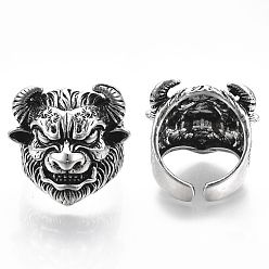 Antique Silver Adjustable Tibetan Style Alloy Cuff Rings, Open Rings, Cow, Size 10, Antique Silver, Size 10, Inner Diameter: 20mm