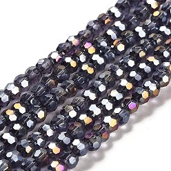 Midnight Blue Electroplate Glass Beads Strands, AB Color Plated, Faceted(32 Facets), Round, Midnight Blue, 4mm, Hole: 0.5mm, about 100pcs/strand, 14.2 inch