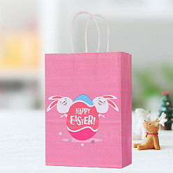 Flamingo Rabbit with Easter Egg Pattern Paper Bags, Gift Bags, Shopping Bags, with Handles, for Easter, Flamingo, 15x8x21cm