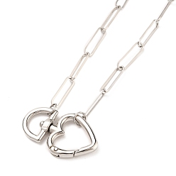 Platinum & Stainless Steel Color 304 Stainless Steel Pendant Necklaces, with Alloy Swivel Clasp, Heart, Platinum & Stainless Steel Color, 17.91 inch(45.5cm) 