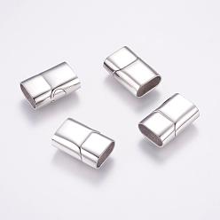 Stainless Steel Color Rectangle 304 Stainless Steel Magnetic Clasps with Glue-in Ends, Stainless Steel Color, 20x14x8mm, Hole: 12x6mm
