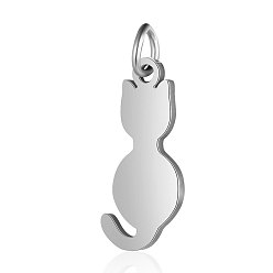 Stainless Steel Color 201 Stainless Steel Kitten Pendants, Cat Silhouette Shape, Stainless Steel Color, 17x7.5x1mm, Hole: 3mm