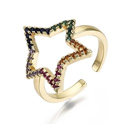 Настоящее золото 16K Латунные микро проложить манжеты кольца кубического циркония, открытые звездные кольца, без никеля , красочный, реальный 16 k позолоченный, внутренний диаметр: 17 мм