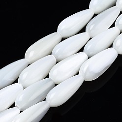 Blanco Hebras naturales de concha de troquídea / concha de troco, blanqueador, lágrima, blanco, 11.5x5 mm, agujero: 0.8 mm, sobre 36 unidades / cadena, 15.94 pulgada (40.5 cm)