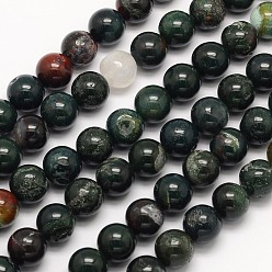 Bloodstone Natural Bloodstone Beads Strands, Heliotrope Stone Beads, Round, 4mm, Hole: 1mm, about 90pcs/strand, 15.5 inch