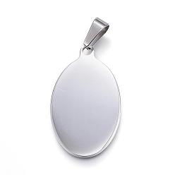 Stainless Steel Color 304 Stainless Steel Pendants, Flat Oval, Stamping Blank Tag, Stainless Steel Color, 38x23x2mm, Hole: 10x5mm