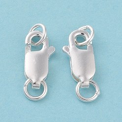 Sterling Silver 925 Sterling Silver Lobster Claw Clasps, with Jump Rings, Silver Color, 10x5x2.5mm
, Hole: 3~3.5mm
