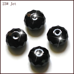 Черный Имитация Австрийские кристаллические шарики, класс AAA, граненые, рондель, чёрные, 6x4 мм, отверстие : 0.7~0.9 мм