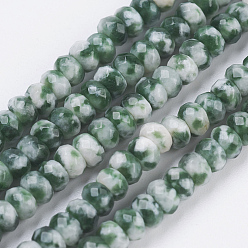 Natural Gemstone Natural Green Spot Jasper Beads Strands, Faceted, Rondelle, 4~4.5x2~2.5mm, Hole: 1mm, about 150pcs/strand, 15.1  inch~15.3 inch(38.5~39cm)