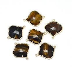Tiger Eye Natural Tiger Eye Links connectors, with Golden Tone Brass Findings, Faceted, 26x21.5x5.5mm, Hole: 1.5~1.6mm
