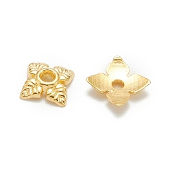 Golden Tibetan Style Alloy Bead Caps, Flower, 4-Petal, Cadmium Free & Nickel Free & Lead Free, Golden, 6x6x2mm, Hole: 1mm
