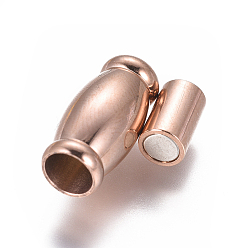Rose Gold 304 Stainless Steel Magnetic Clasps with Glue-in Ends, Oval, Rose Gold, 16x7.5mm, Hole: 4mm