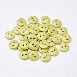 Green Yellow 2-Hole Flat Round Resin Sewing Buttons for Costume Design, Green Yellow, 23x2mm, Hole: 1mm