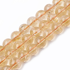 Citrine Brins de perles de citrine naturelle de grade A, ronde, 8mm, Trou: 1mm, Environ 50 pcs/chapelet, 15.7 pouce