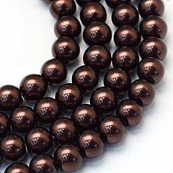 Saddle Brown Baking Painted Pearlized Glass Pearl Round Bead Strands, Saddle Brown, 10~11mm, Hole: 1.5mm, about 85pcs/strand, 31.4 inch1.5mm