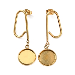 Golden 304 Stainless Steel Stud Earring Findings, Earring Settings, Flat Round, Golden, 44x21mm, Pin: 0.8mm, Tray: 12mm